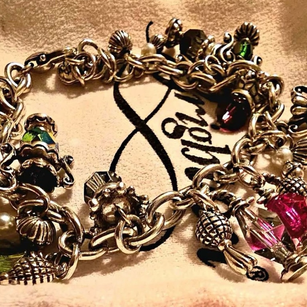 Brighton Silver Charm Bracelet with Pink and Green Accents